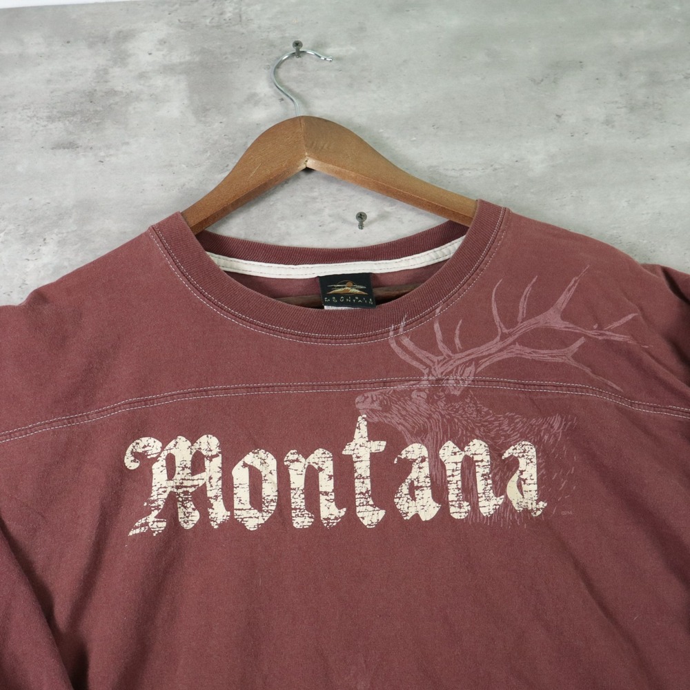 Prairie Mountain Montana Elk Graphic Long Sleeve Tee XXL Maroon USA Made